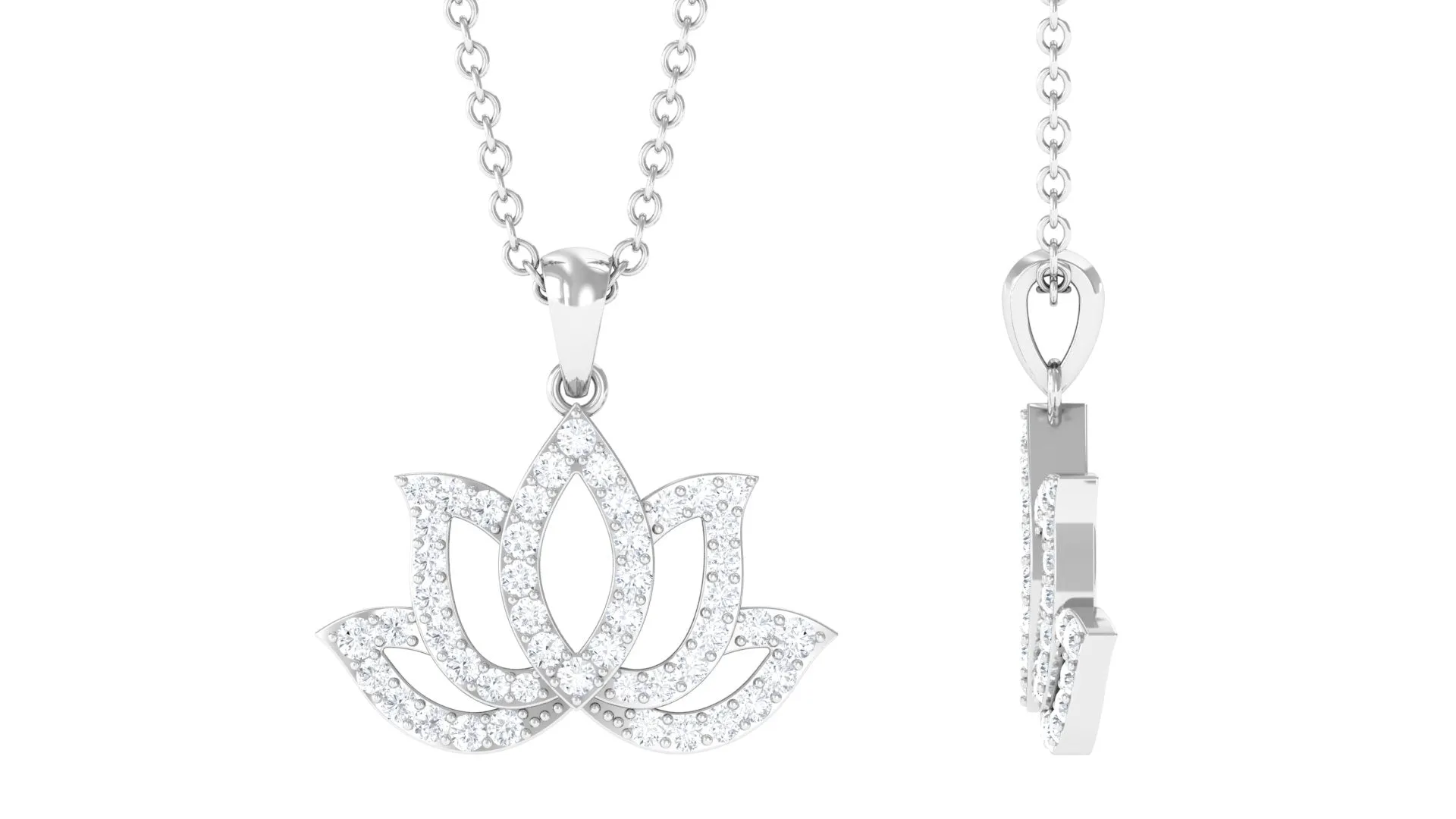 0.5 CT Diamond Lotus Floral Pendant Necklace in Pave Setting