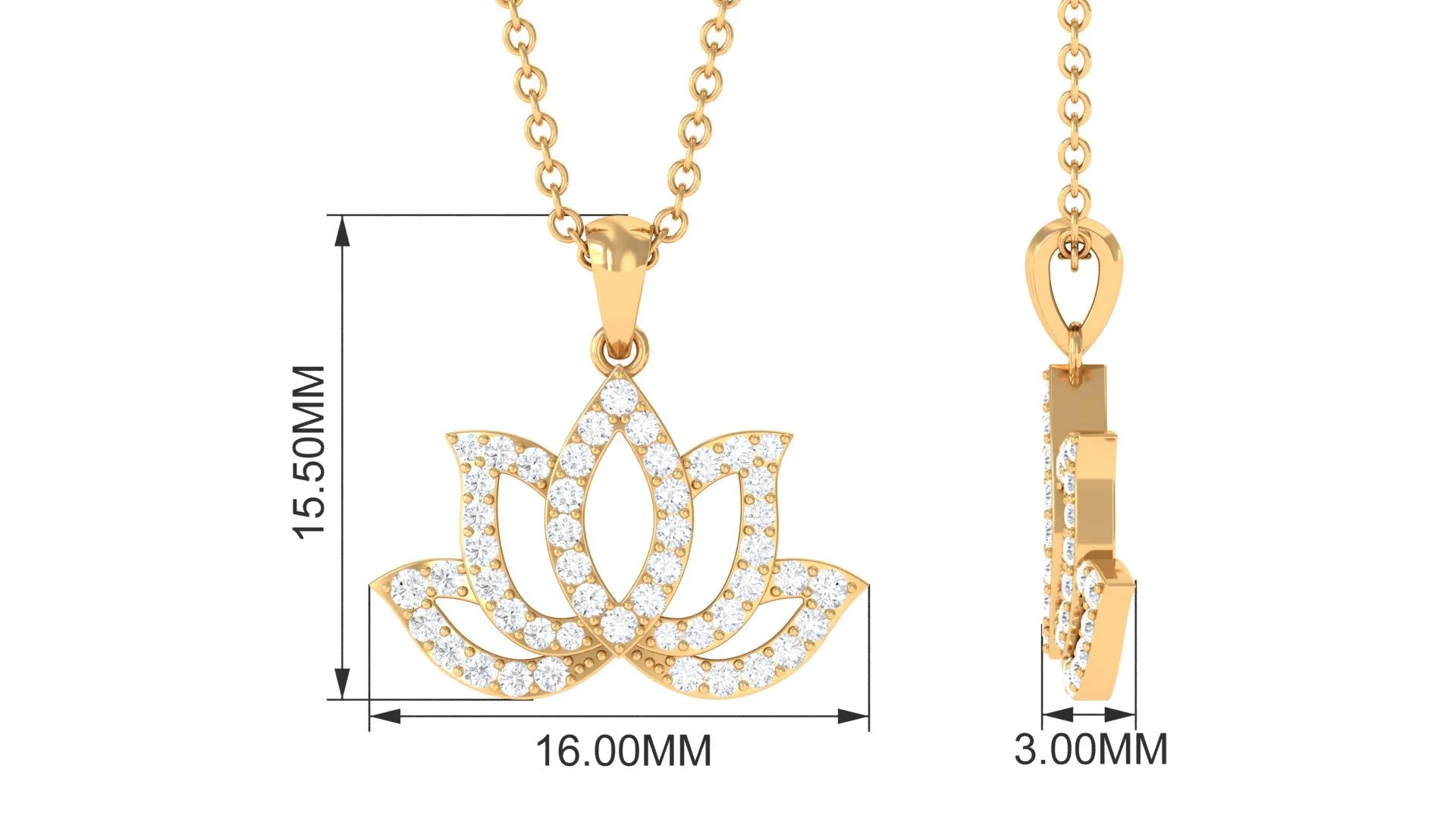 0.5 CT Diamond Lotus Floral Pendant Necklace in Pave Setting