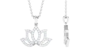 0.5 CT Diamond Lotus Floral Pendant Necklace in Pave Setting