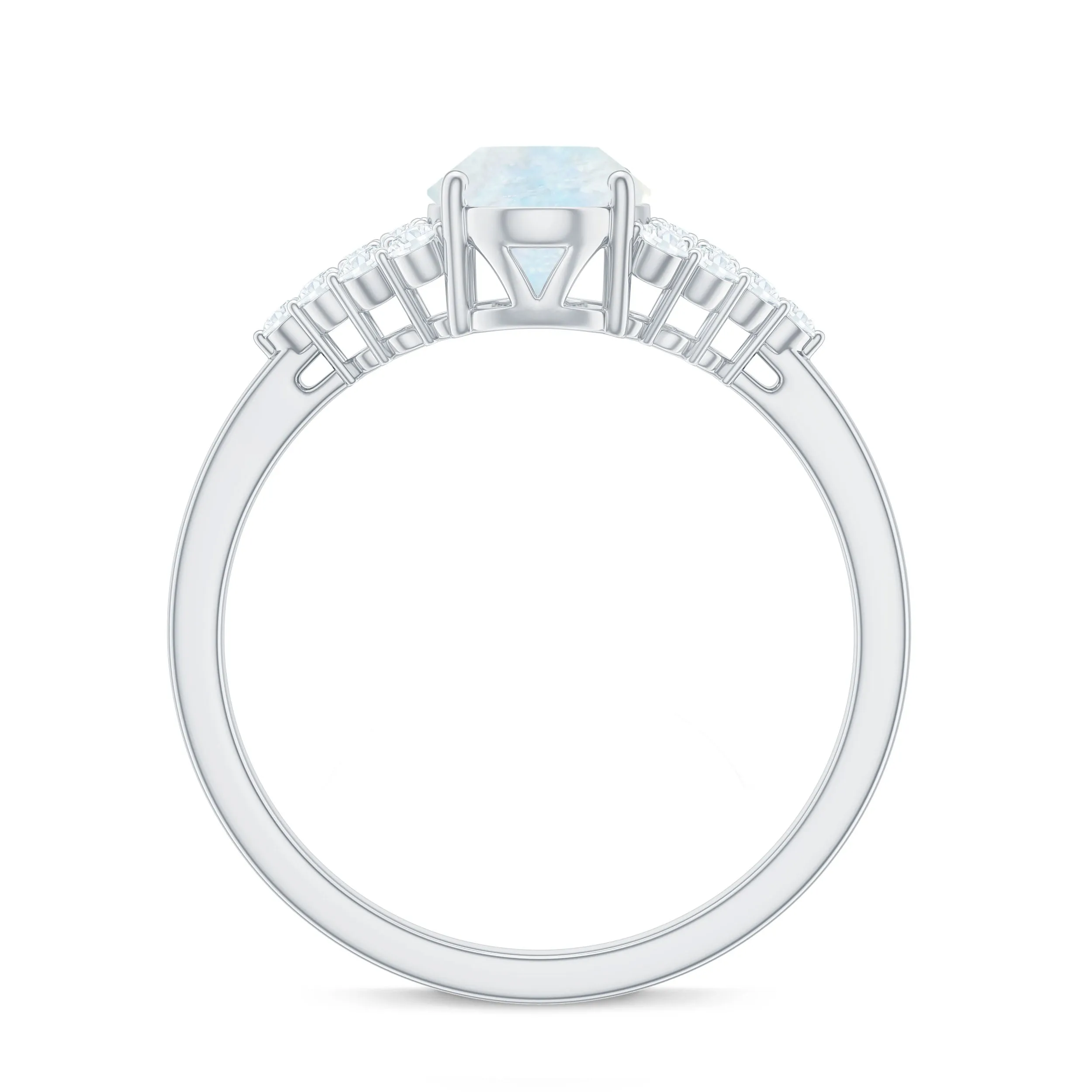 1 CT Oval Cut Moonstone Solitaire Ring with Diamond Accent