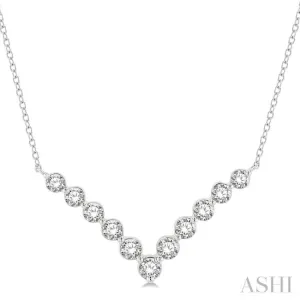 1 ctw Chevron Round Cut Diamond Necklace in 14K White Gold