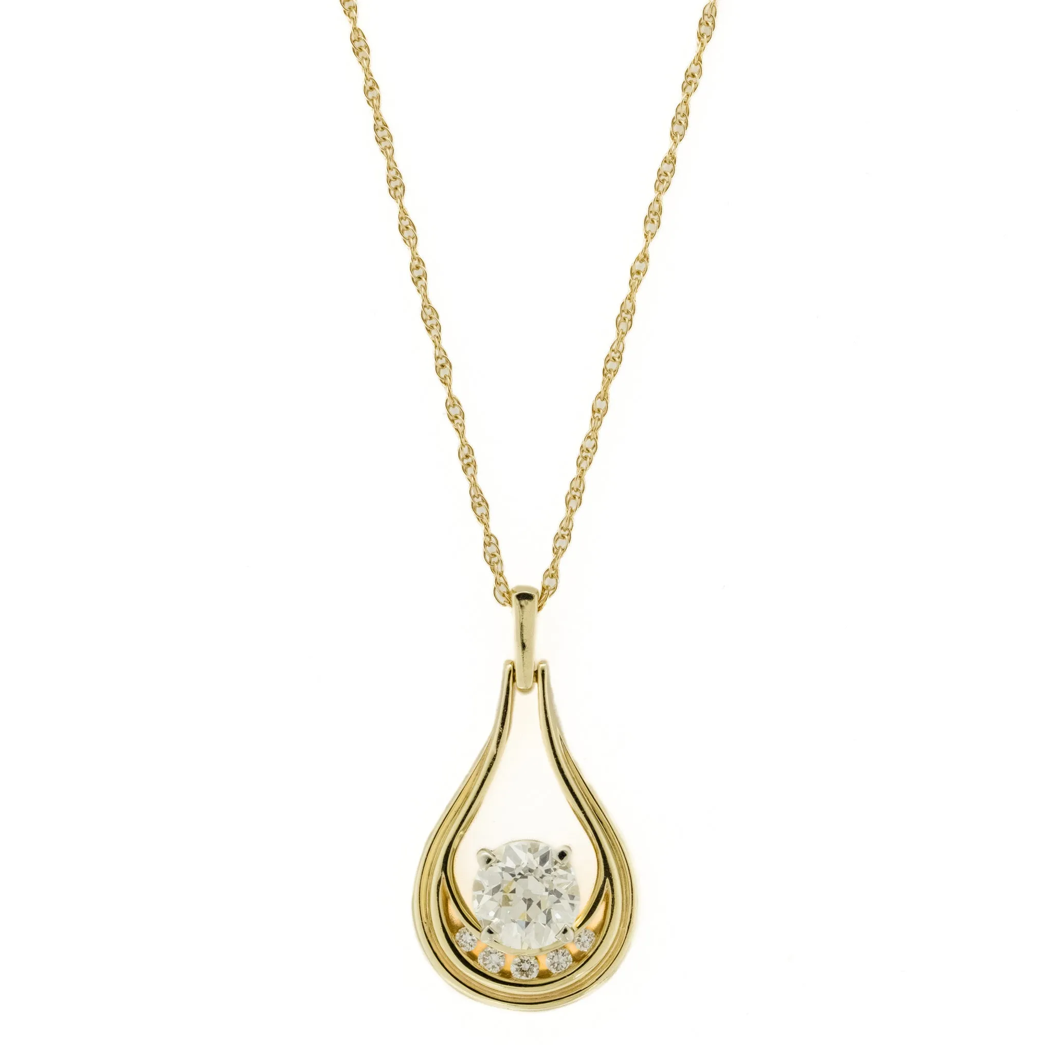 1.03ctw European Cut Diamond and Diamond Accented Pendant on 18" Necklace in 14K Yellow Gold