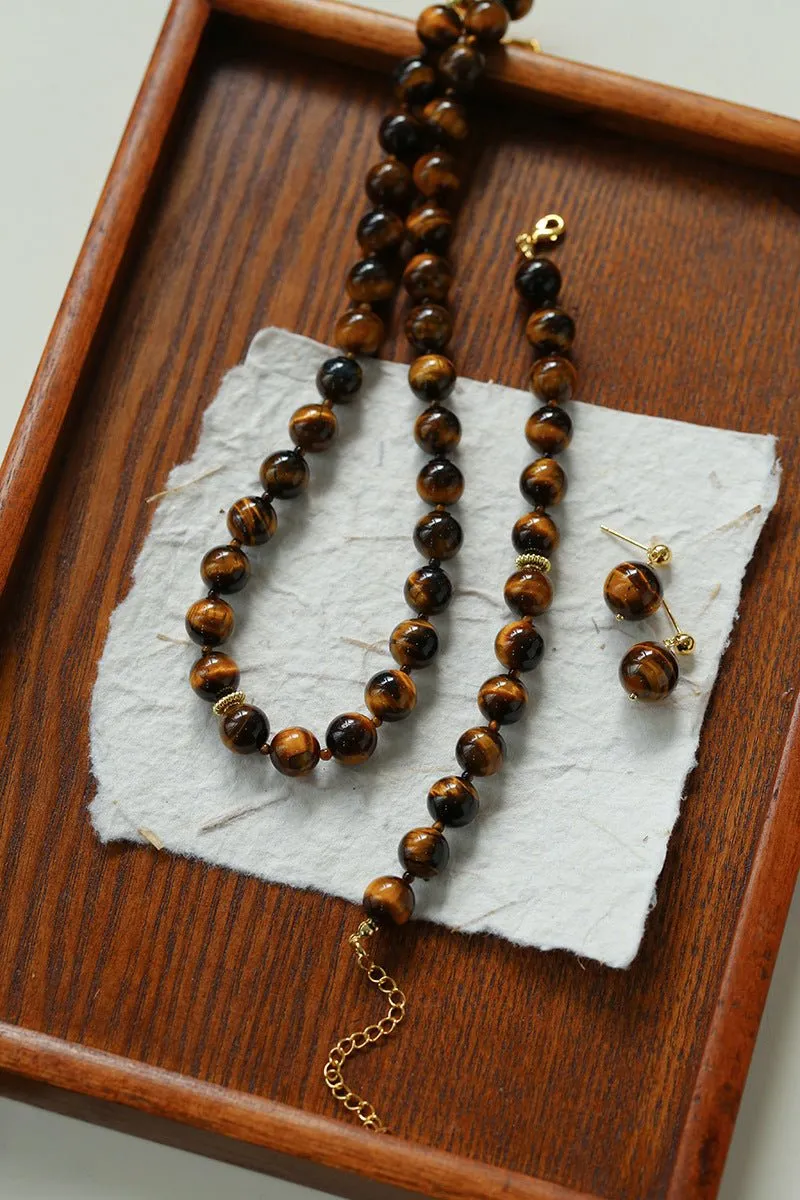 10mm Tiger's Eye Stone Beaded Necklace