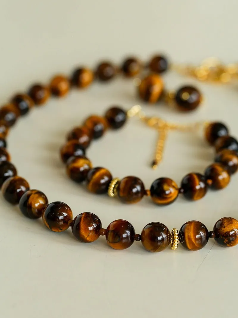 10mm Tiger's Eye Stone Beaded Necklace