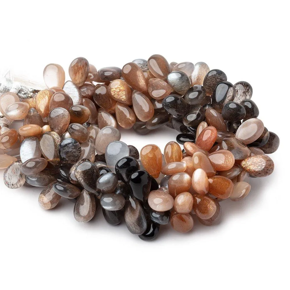 10x7-13x8mm Sunstone & Moonstone Plain Pear Beads 8.5 inch 46 pieces