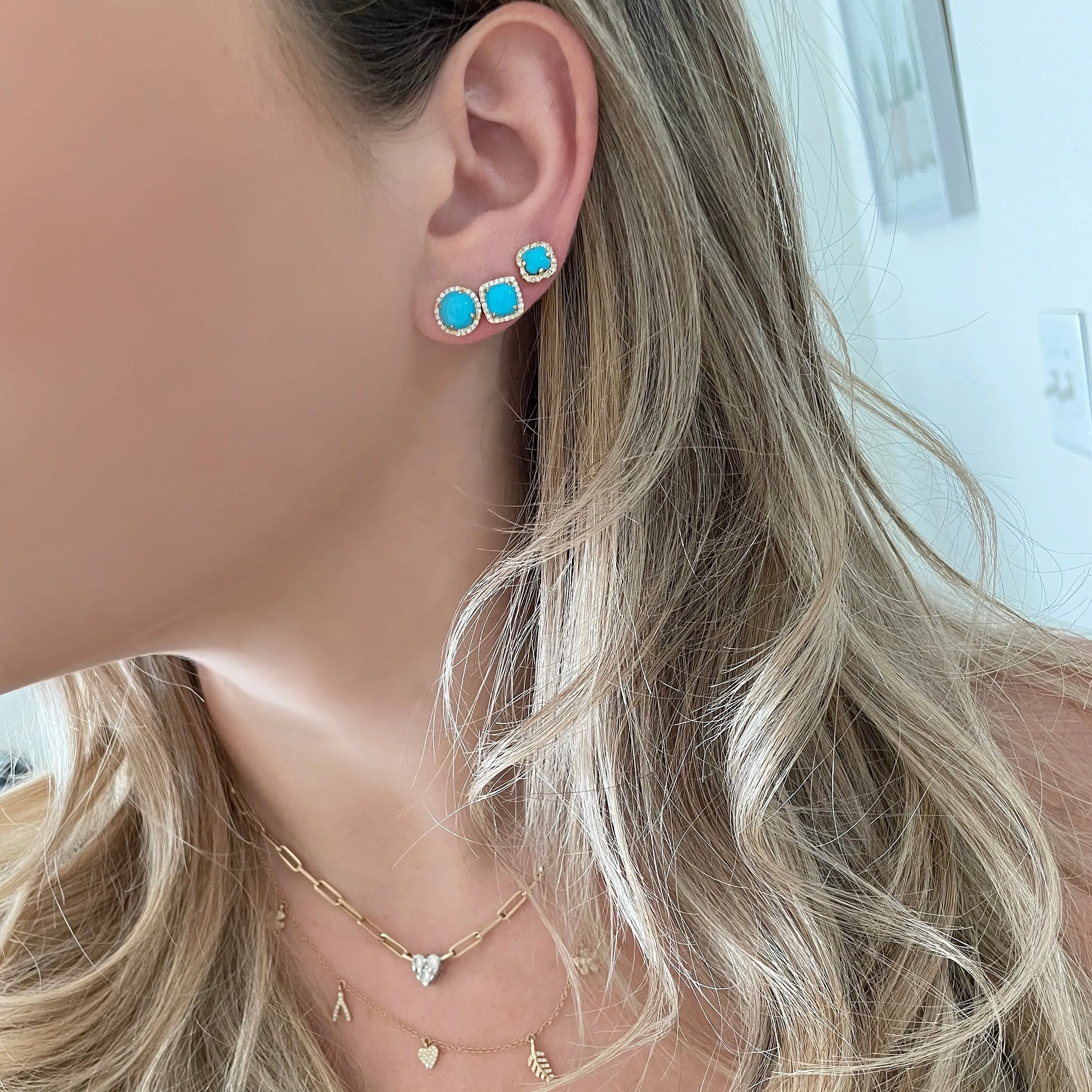 14K GOLD DIAMOND AND TURQUOISE JAMIE CIRCLE STUDS