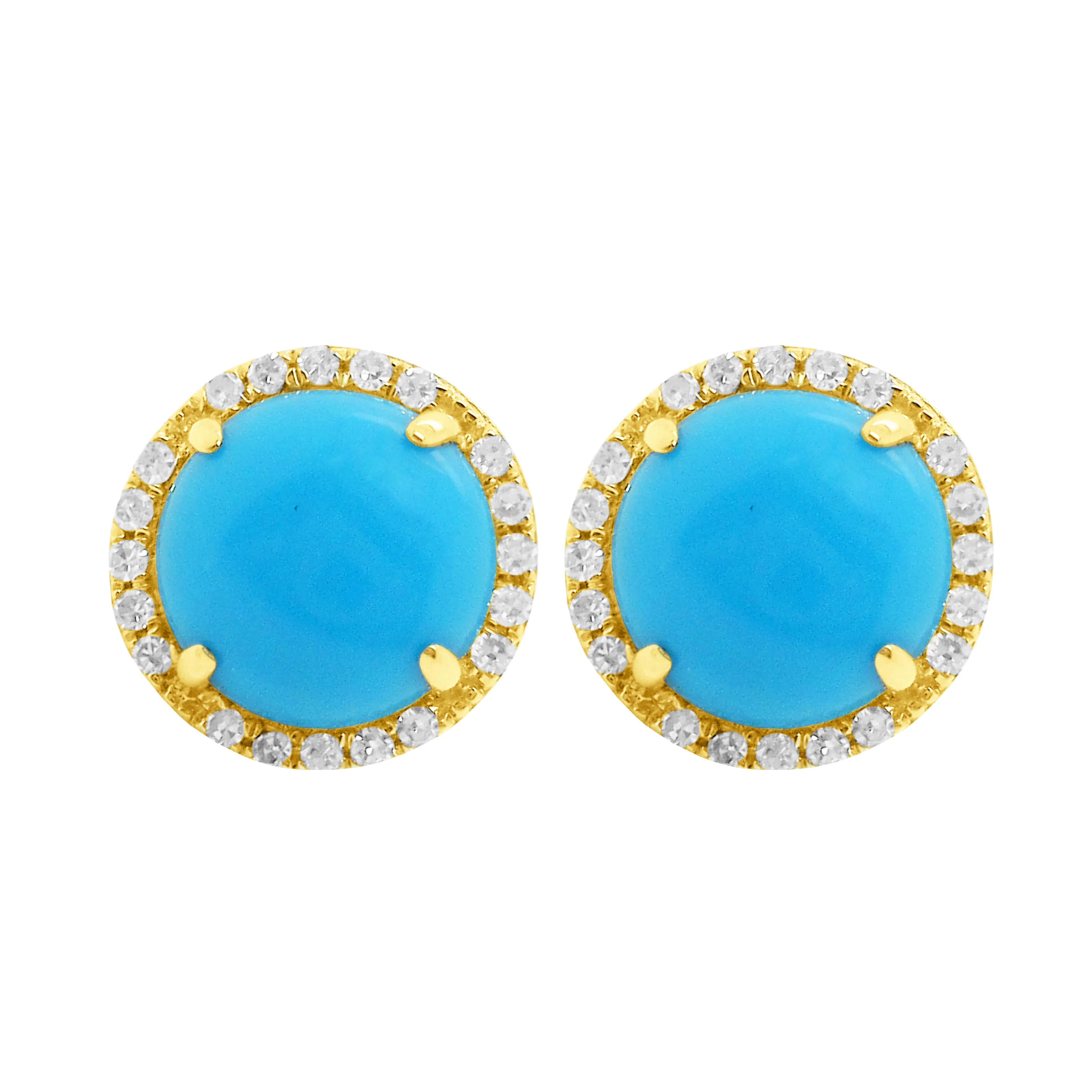 14K GOLD DIAMOND AND TURQUOISE JAMIE CIRCLE STUDS