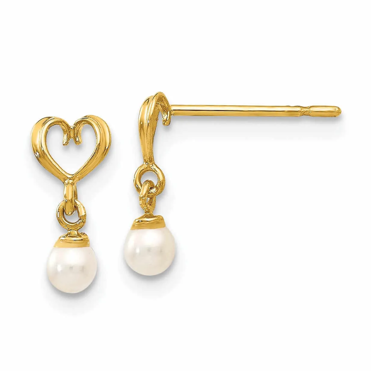 14k Pearl Heart Dangle Post Earrings