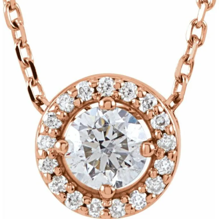 14K Rose 1/5 CTW Lab-Grown Diamond Halo-Style 16" Necklace