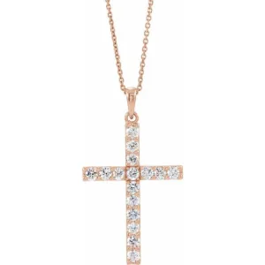 14K Rose 1/8 CTW Natural Diamond Cross 18" Necklace