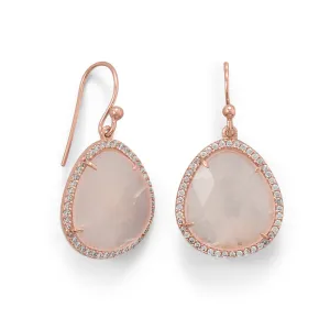 14K Rose Gold Plated Rose Quartz and CZ Earrings