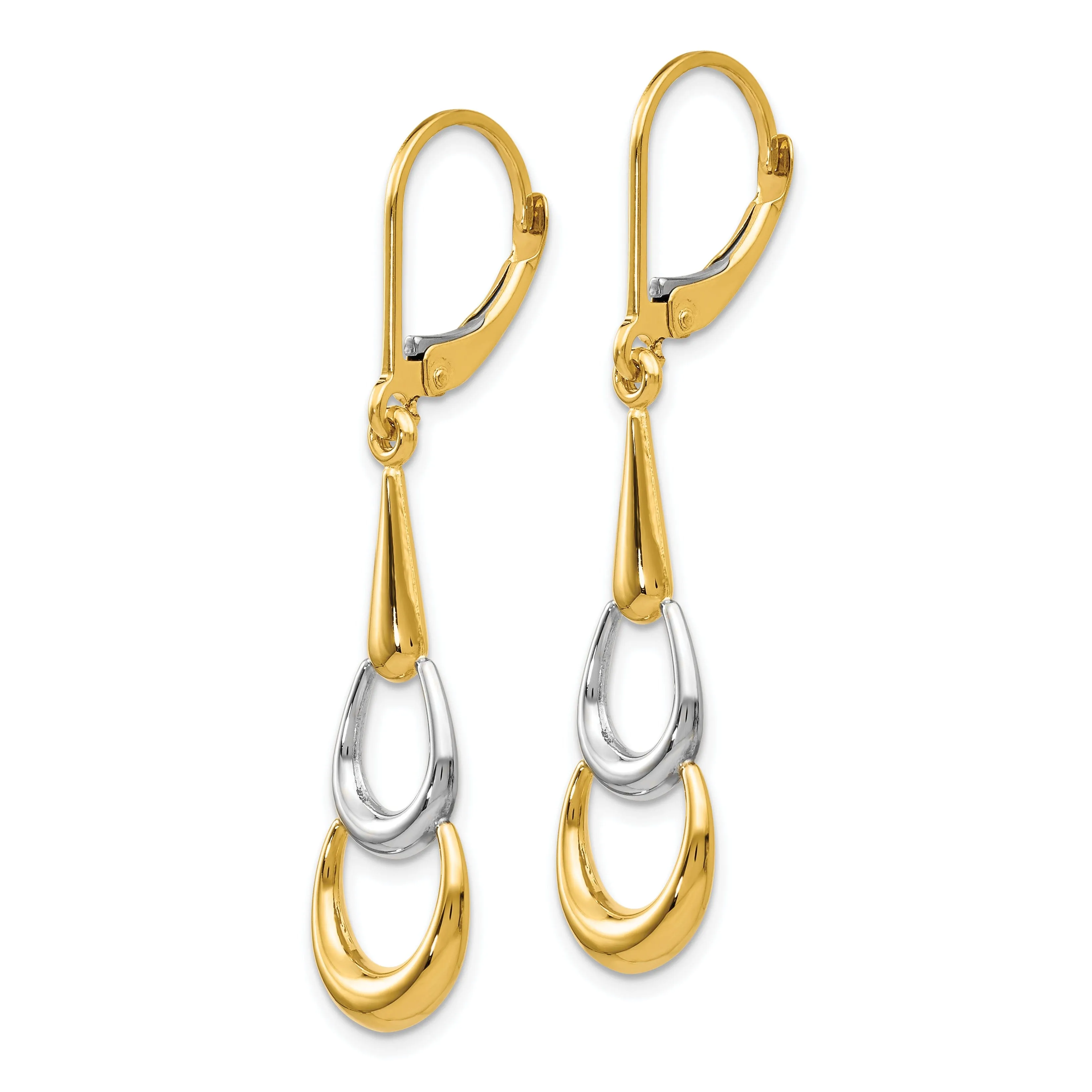 14k Two tone Dangle Leverback Earrings