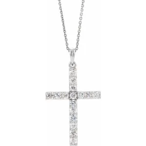 14K White 1 CTW Lab-Grown Diamond Cross 18" Necklace