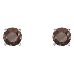 14K White 5 mm Natural Smoky Quartz Stud Earrings with Friction Post