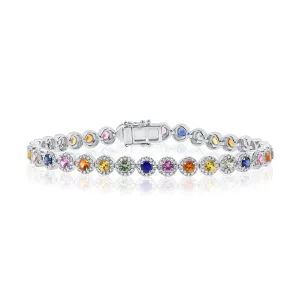 14K White Gold Diamond and Colored Gemstone Bracelet