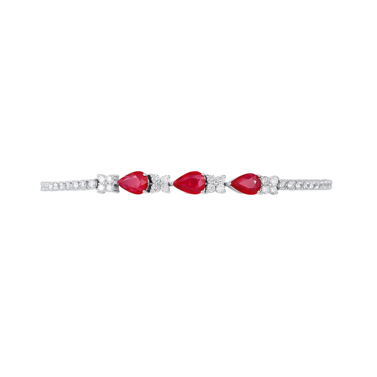 14K White Gold Diamond Braclet with Pear Cut Rubies