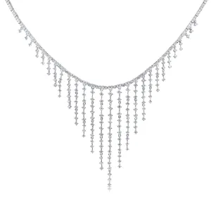 14K White Gold Dripping Diamond Necklace