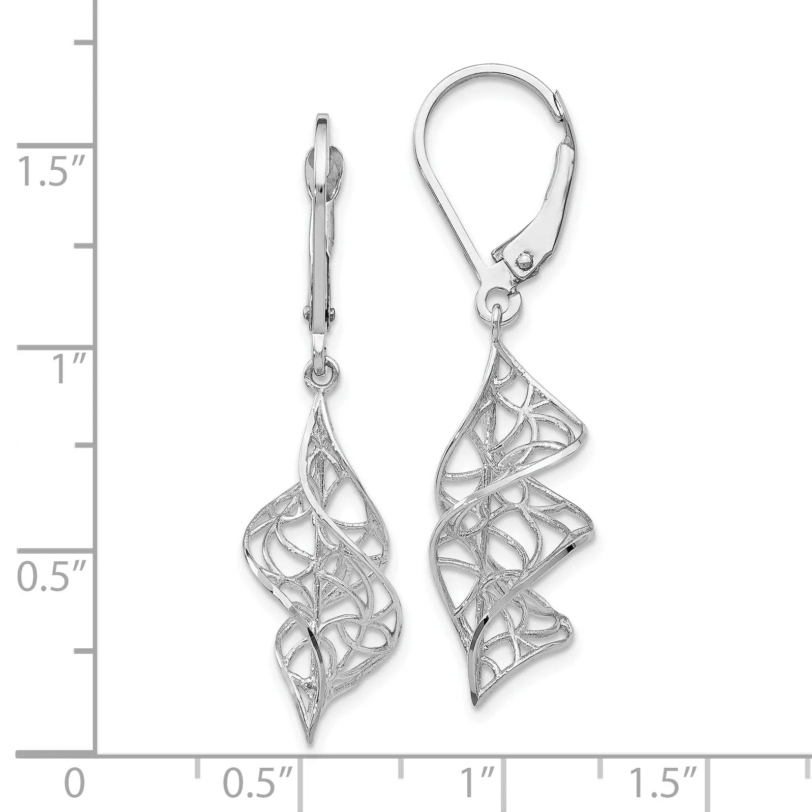 14k White Gold Texture Dangle Leverback Earrings