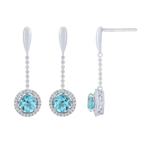 14K White Gold Topaz And Diamond Dangle Earrings