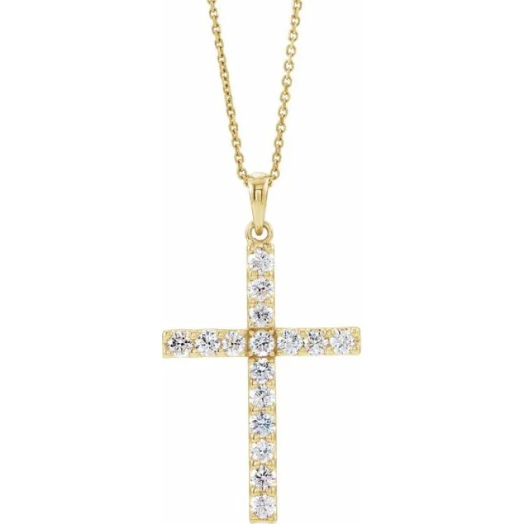 14K Yellow 1 CTW Natural Diamond Cross 18" Necklace