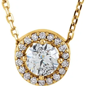 14K Yellow 1/5 CTW Natural Diamond Halo-Style 16" Necklace