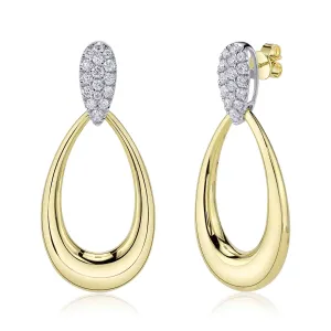 14K Yellow and White Gold Diamond Large Dangle Earrings