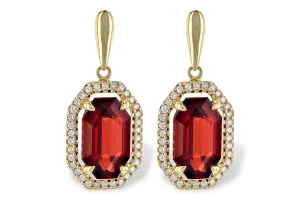 14K Yellow Gold 3.30CTW Garnet with Diamond Drop Earrings