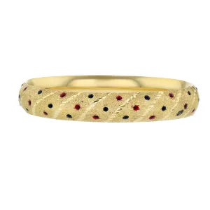 14K Yellow Gold Blue and Red Enamel Bangle Bracelet