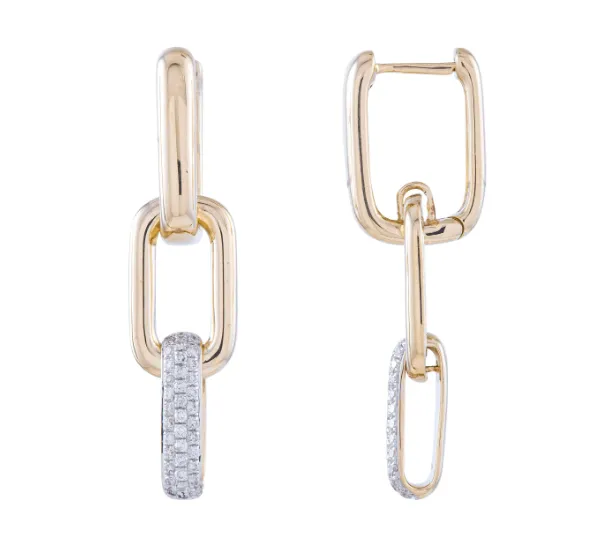 14k Yellow Gold Chain Link Diamond Dangle Earrings (I8456)