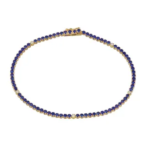 14k Yellow Gold Diamond & Lapis Gemstone Tennis Bracelet