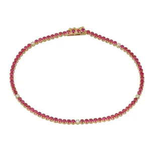 14k Yellow Gold Diamond & Ruby Gemstone Tennis Bracelet