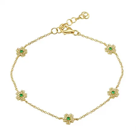 14k Yellow Gold Emerald Flower Bracelet