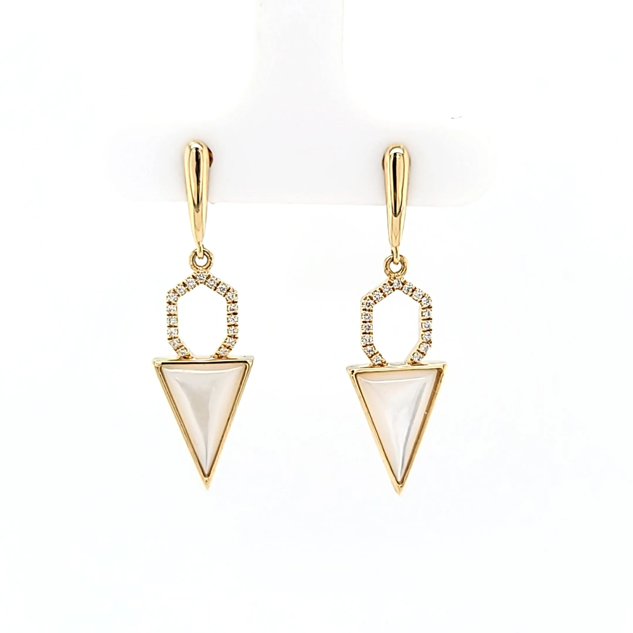 14k Yellow Gold Mother of Pearl & Diamond Arrow Dangle Earrings (I7433)