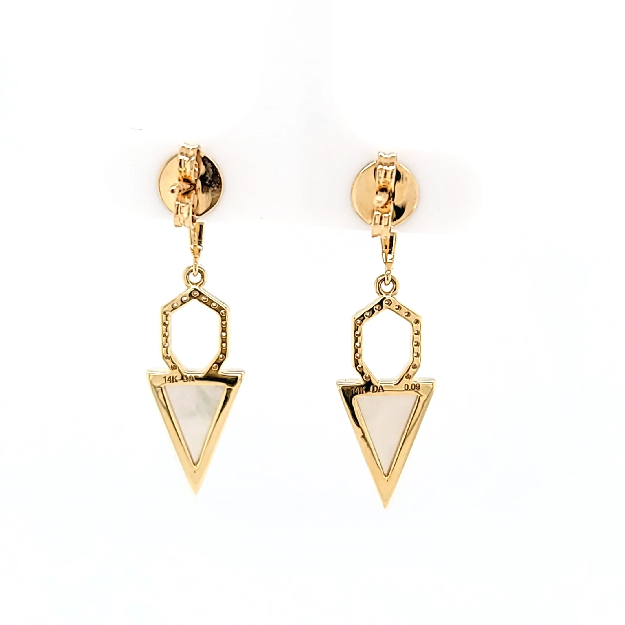 14k Yellow Gold Mother of Pearl & Diamond Arrow Dangle Earrings (I7433)