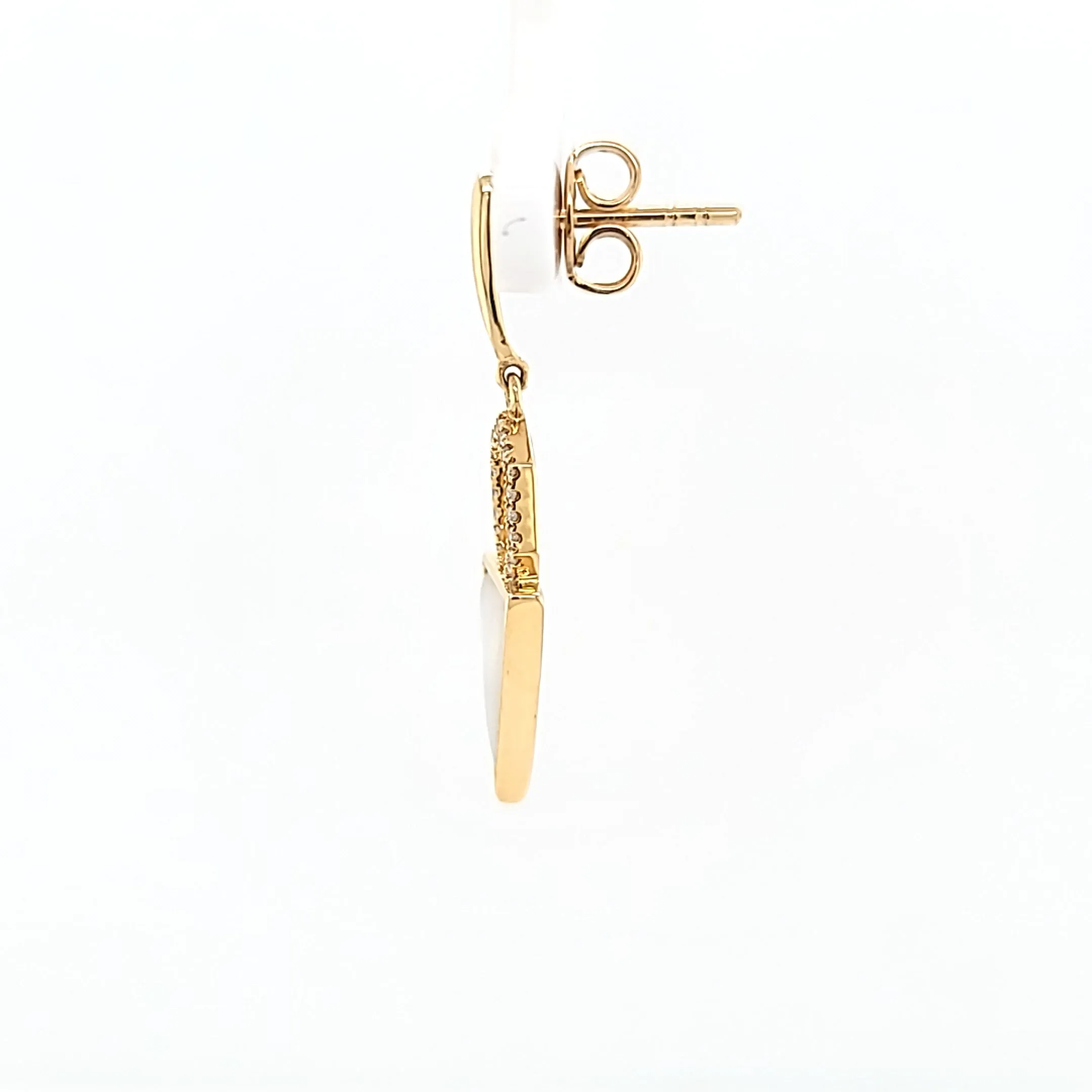 14k Yellow Gold Mother of Pearl & Diamond Arrow Dangle Earrings (I7433)