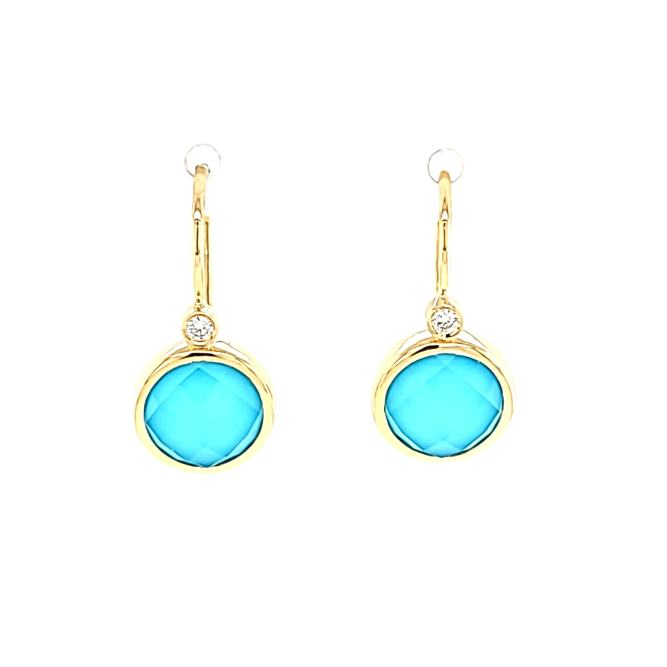 14k Yellow Gold Turquoise Drop Earrings (I7687)