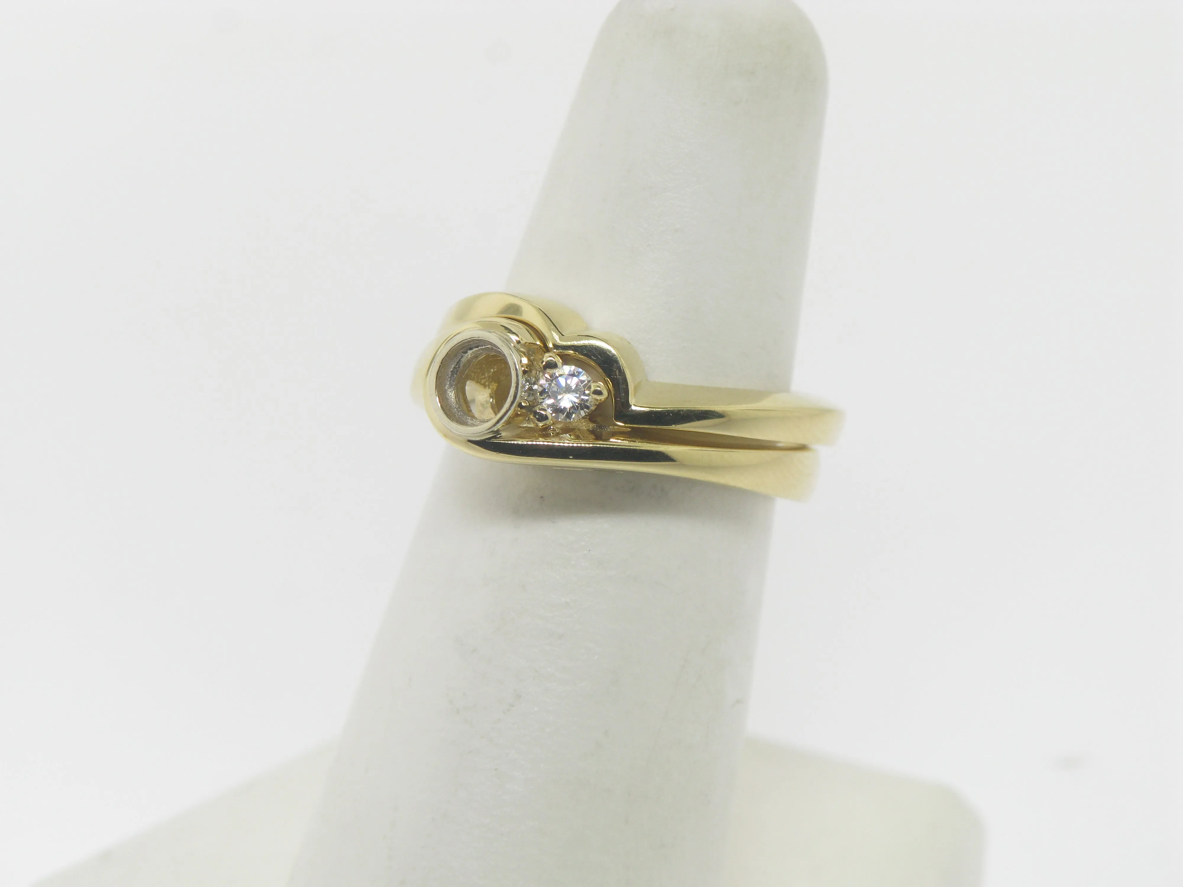 14K Yellow Gold Wedding Set Bezel Set Center Stone Semi-Mount (Brand New)