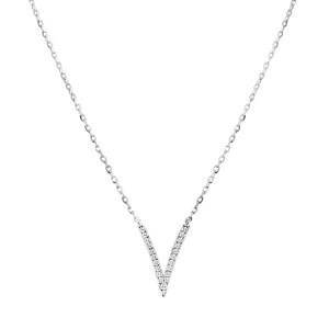 14KW 22D0.07CT V BAR NECKLACE WITH CHAIN (118N112535W14DI1)