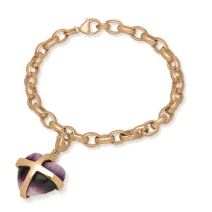 18ct Rose Gold Blue John Large Cross Heart Charm Bracelet