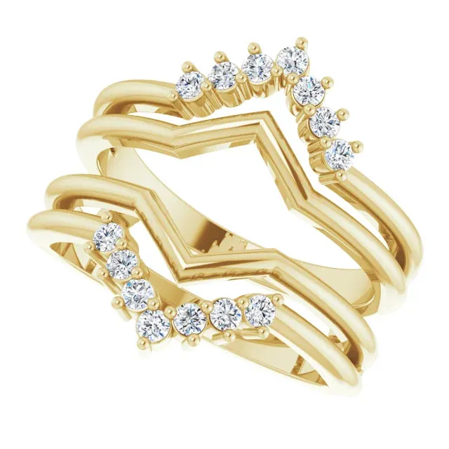 18K Gold Chevron Shape Diamond Ring Guard Wedding Band