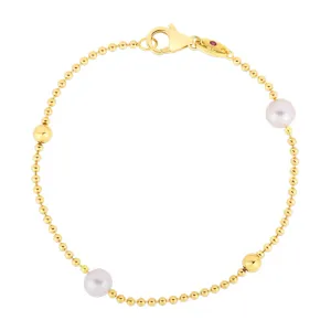 18K Pearl and Gold Bead Station Bracelet