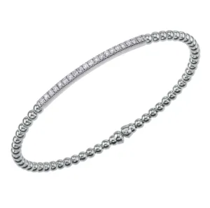 18k White Gold Diamond Bar Flex Cuff Bracelet (I6408)