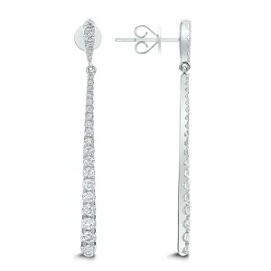 18K White Gold Diamond Tapered Bar Drop Dangle Earrings