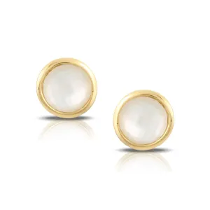 18k Yellow Gold Mother of Pearl Round Stud Earrings (I7729)