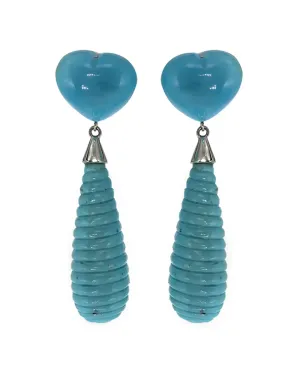 18k Yellow Gold Skipping Stones Carved Turquoise Brios Heart Earrings