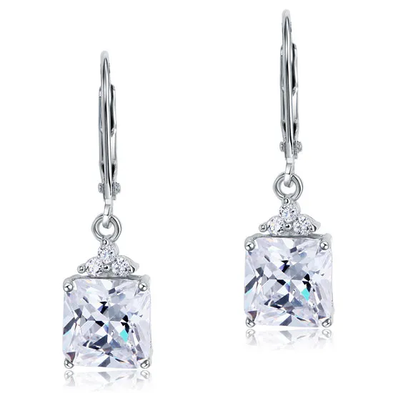 2 Carat Princess Cut Created Diamond Dangle Drop 925 Sterling Silver Earrings XFE8094