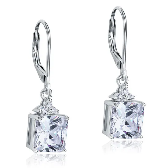 2 Carat Princess Cut Created Diamond Dangle Drop 925 Sterling Silver Earrings XFE8094