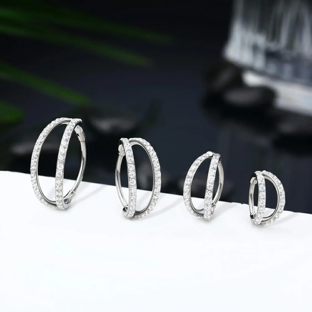 20G Double Titanium Nose Hoop Conch Earring CZ Helix Earring