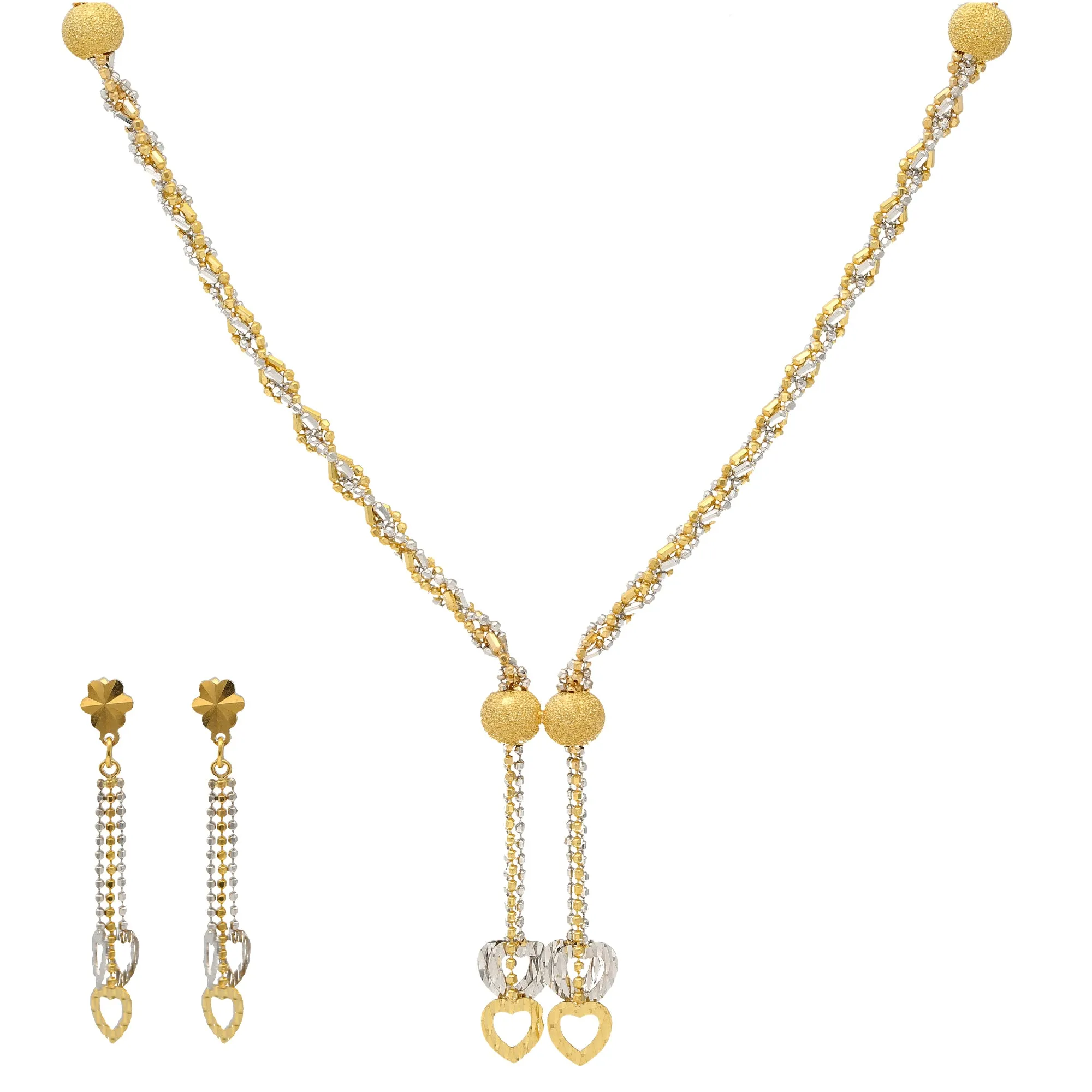 22K Yellow & White Gold Beaded Necklace Set (17.7gm)