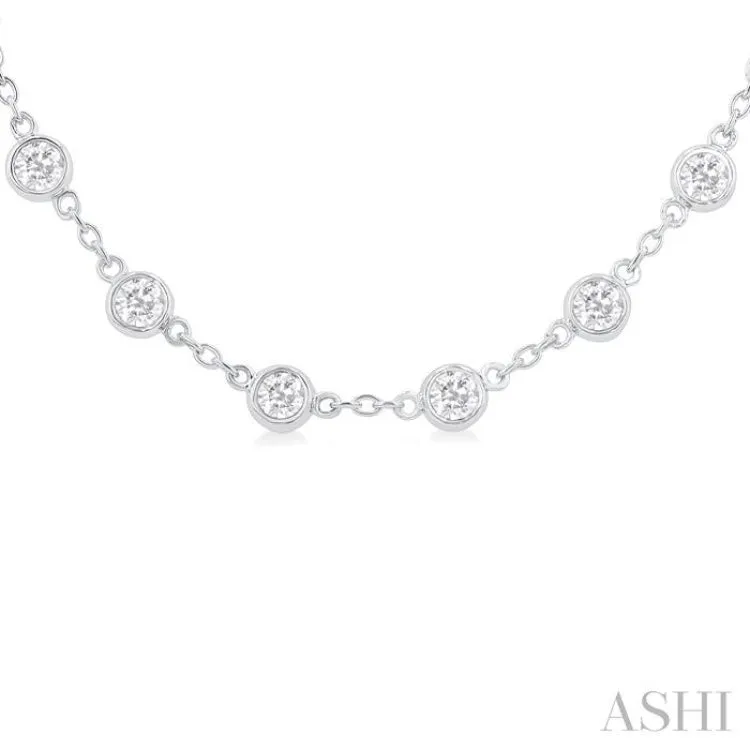 4 ctw Bezel Set Round Cut Diamond Station Necklace in 14K White Gold